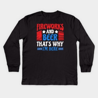 fire works & beer 4th of july Kids Long Sleeve T-Shirt